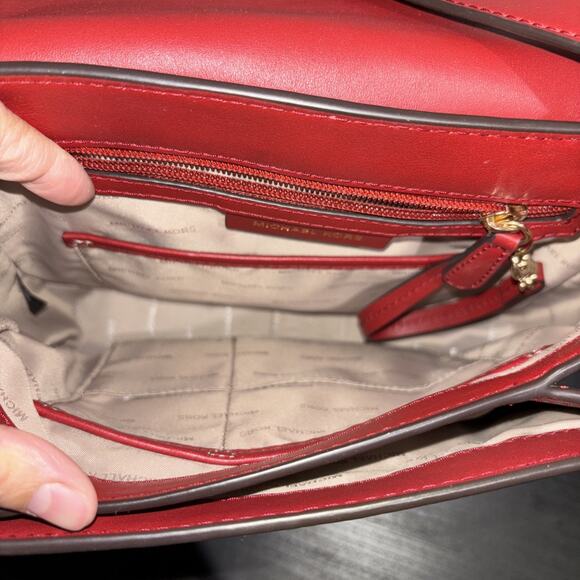 Michael Kors Red Leather Large Delfina Flap Saddle Bag EUC RARE - Picture 8 of 14